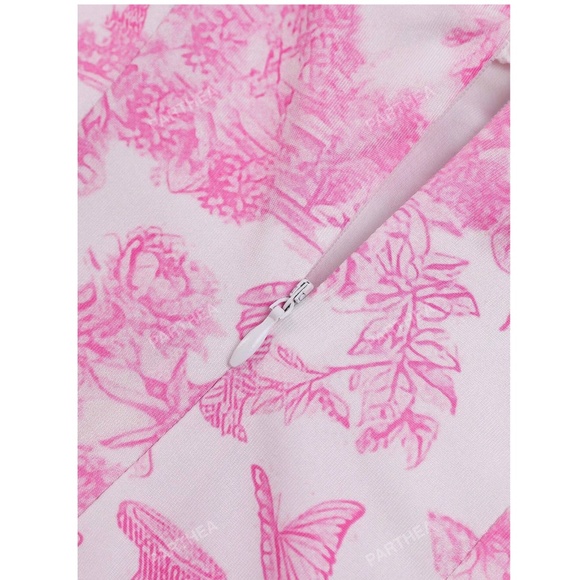 Floral Print Pink on White Long Dress Sheath, Drawstring Ties Maxi Stretchy - Picture 11 of 15